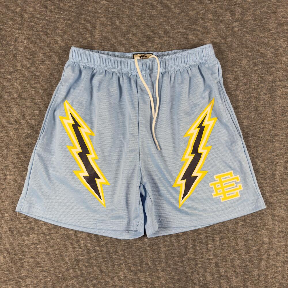 Eric Emanuel EE Shorts Mens Medium Light Blue Mesh Lightning Bolt Made in USA